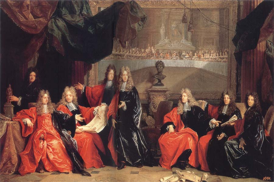 The provost and Municipal Magistrates of Paris Discussing the Celebration of Louis XIV-s Dinner at the hotel de Ville after his Recovery in 1687